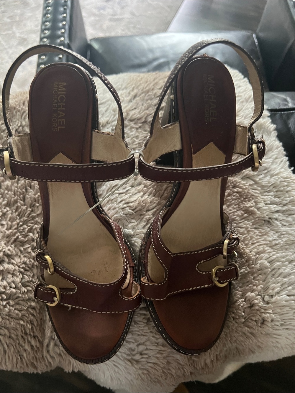 Michael Kors Brown Leather Buckle Heeled Sandals